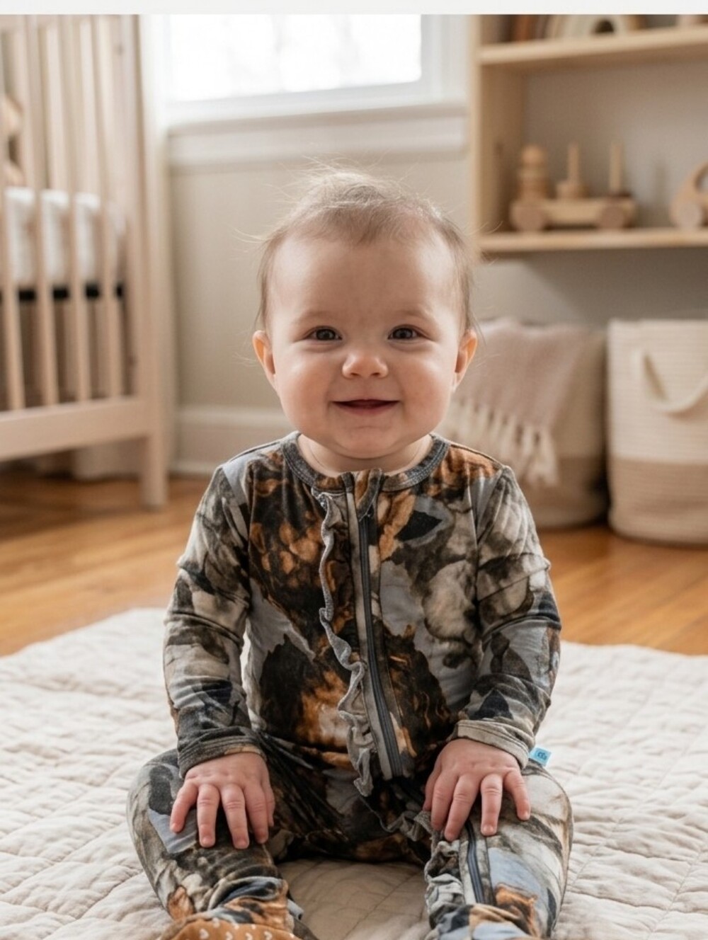 POSH PEANUT Paige Peony Floral Baby Onesie with Footies Ruffle Sleeper Newborn